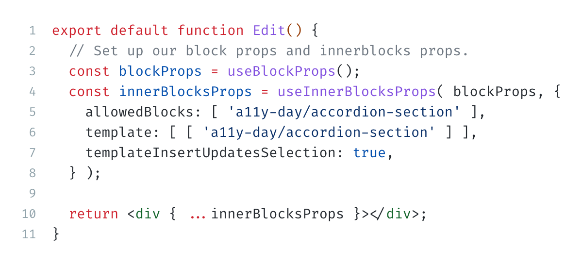 the edit function of the accordion parent block